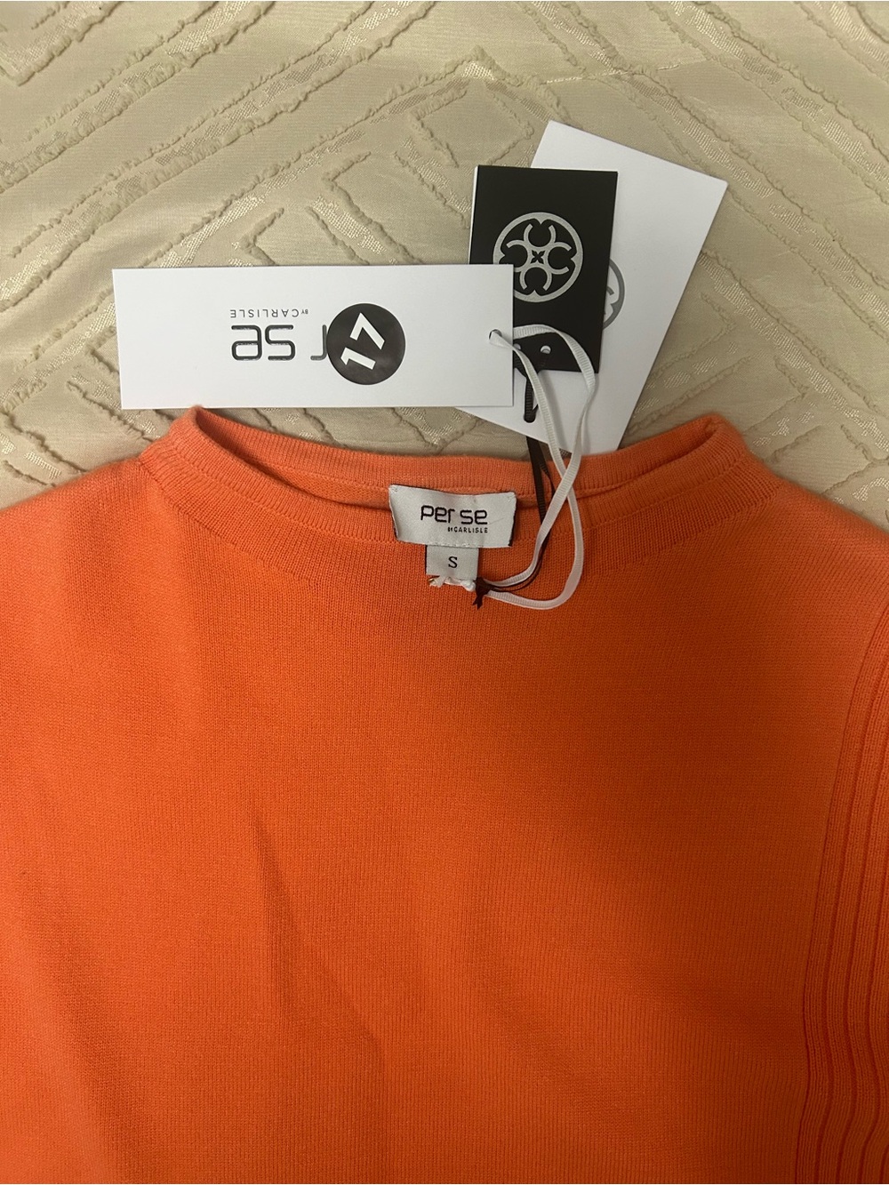Per Se Camellia Orange Ribbed Knit Top